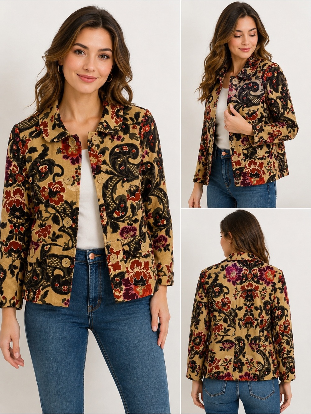 Women’s Floral Patterned Tan Jacket
